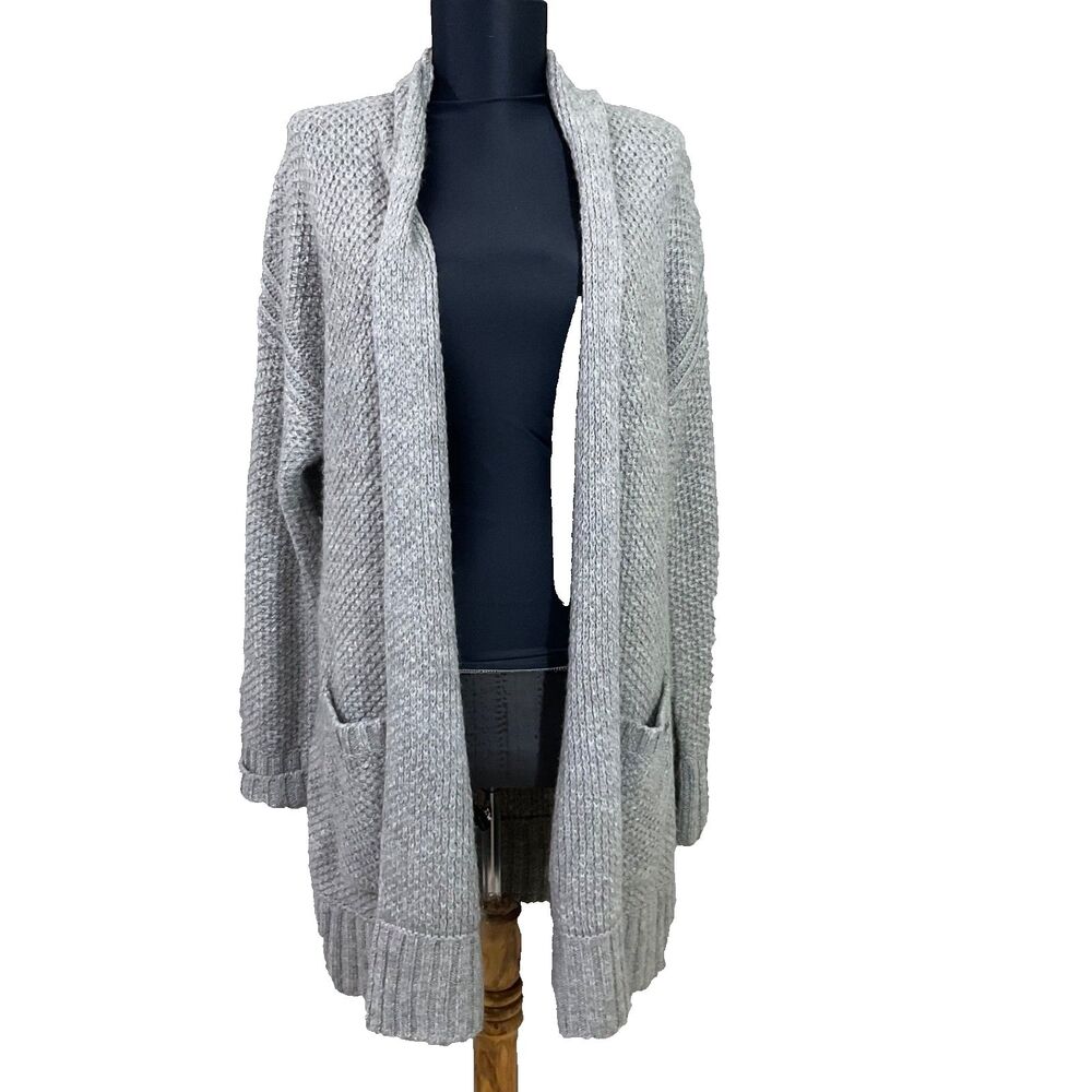Abercrombie Fitch Y2K Women's waffle knit Open Front Cardigan Sweater Sz S Gray